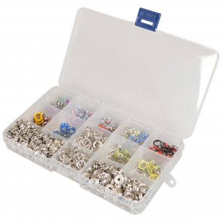 Infinity Hearts Trykknapper i Plastboks Ring Metall 15 Ass Farger 9,5 mm 150 sett