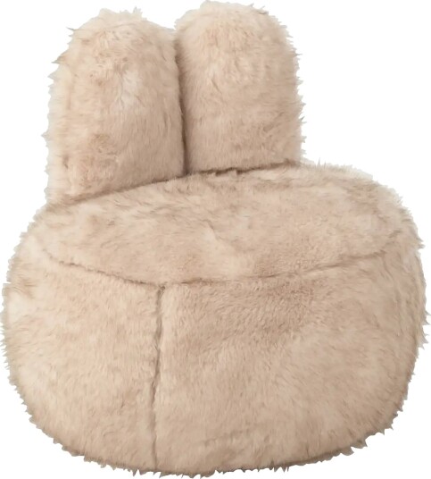 J Line Stool Fur With Bunny Ears Wood Taupe   Cream   ONE SIZE