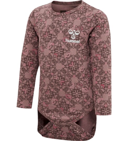 Hummel Body L/æ hmlFia Deep Taupe m. Sølvglitter 56 Langermet Body Rosa