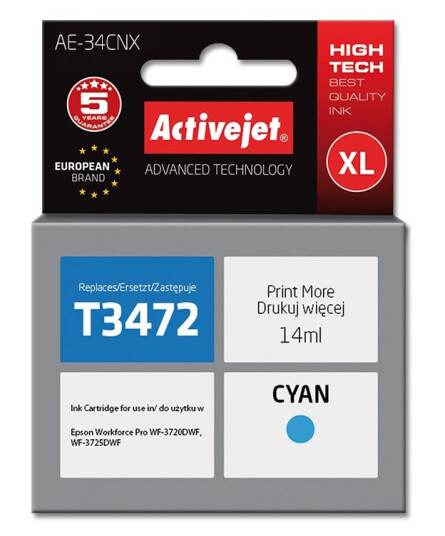Activejet Ae-34Cnx Høyt (Xl) Utbytte Cyan 14 Ml 1 Stykker