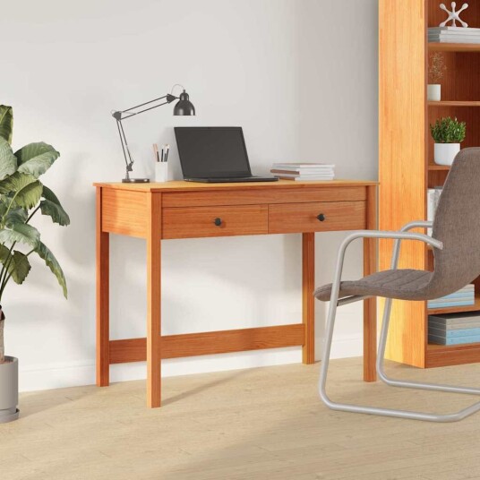 vidaXL Skrivebord med skuff Max Brun 100 x 50 x 78 cm Massiv furu