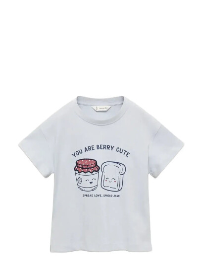 Mango Embossed Detail Printed T-Shirt - Blue - 3-4