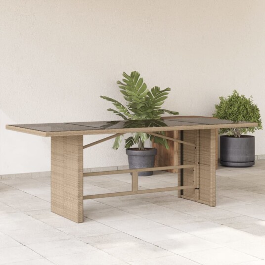  Hagebord med glassplate beige 190x80x75 cm polyrotting 365605