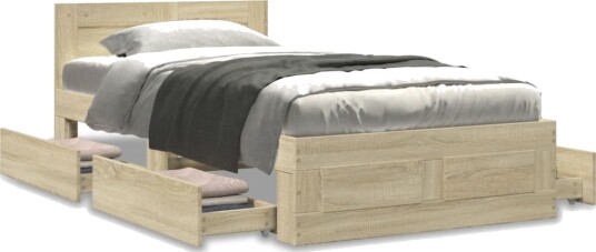 Sengeramme med hodegavl sonoma eik 90x200 cm konstruert tre 8721102855894 Sengeramme med hodegavl sonoma eik 90x200 cm konstruert tre 8721102855894