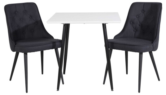 Venture Design Polar & Velvet spisegruppe Hvit/svart 2 st stoler & bord 75 x 75 cm