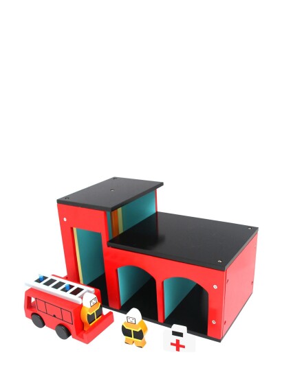 Magni Toys Fire Station With Figures - Red - 17X29X15CM