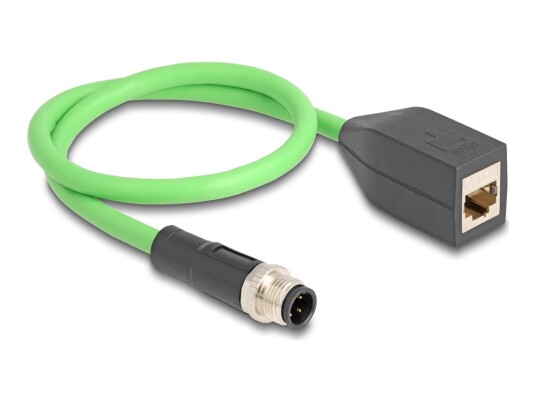 Delock Nettverkskabel 4 Pins M12 Hann Til Rj 45 Hunn 50 Cm 6.5 Mm Sf/Utp D Kodet Grønn 60571
