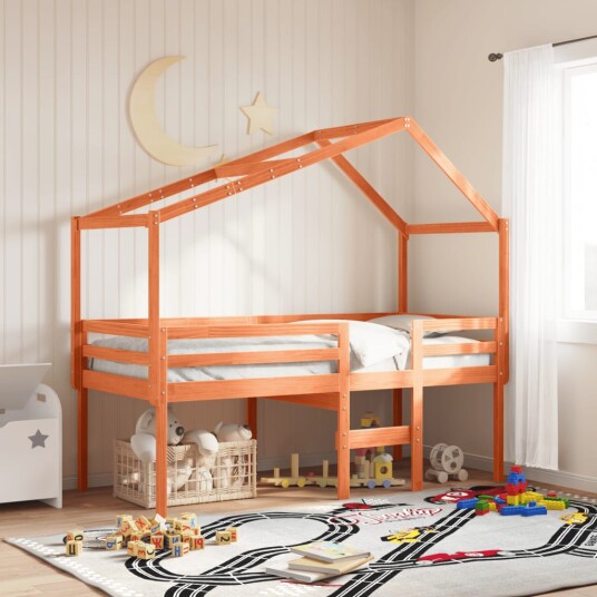  Høyseng med tak voksbrun 75x190 cm heltre furu 8721102669613