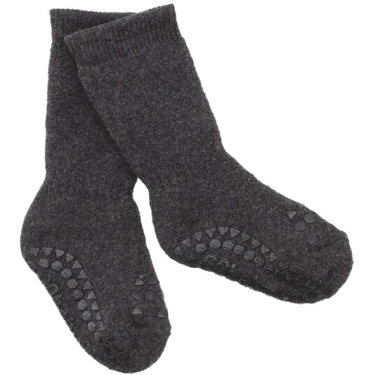 Gobabygo Dark Grey Melange Non Slip Strømper Organic Bomull 17-19