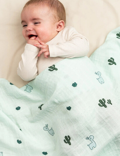 Done by Deer Swaddle Lalee Blue   White   120X 120CM