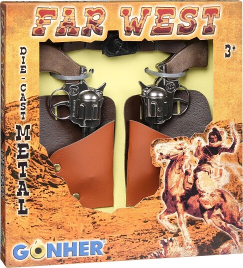 Pulio Gonher 147/0 Cowboy Lekepistol Sett Dobbel Metall Inkl Hylster 3+ År Pulio Gonher 147/0 Cowboy Lekepistol Sett Dobbel Metall Inkl Hylster 3+ År