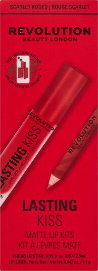 Revolution Beauty London Lasting Kiss Matte Lip Kit Scarlet Koded