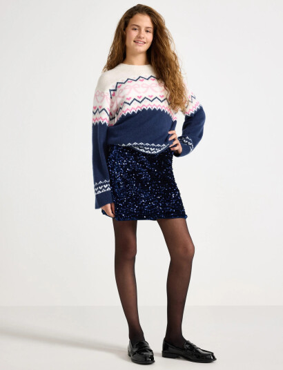 Lindex Skjørt Med Paljetter Navy 170