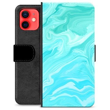 iPhone 12 mini Premium Lommebok-deksel Blå Marmor