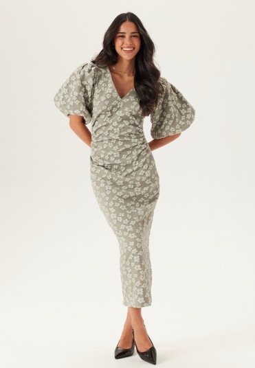Bubbleroom Occasion Puff Sleeve Jacquard Midi Dress