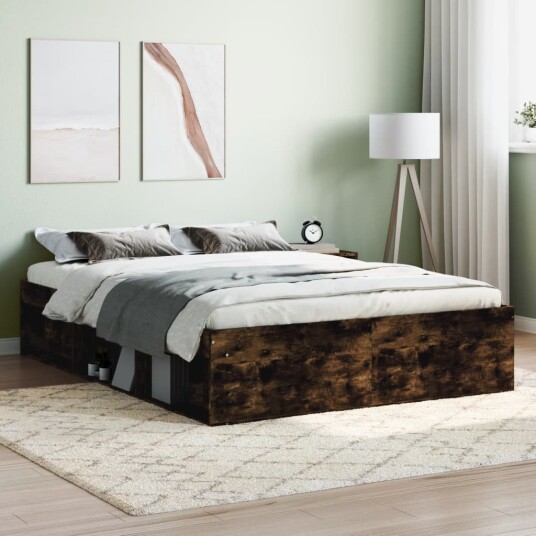 vidaXL Sengeramme røkt eik 135x190 cm 8721012158689