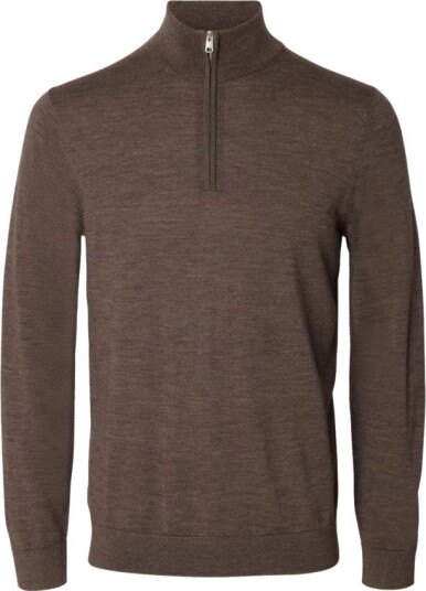 Selected Homme Tray Long Sleeve Knit Merino Half Zip Brun M
