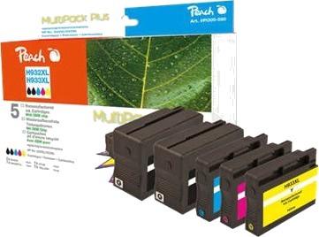Peach HP 932XL/933XL BK/Y/C/M kompatible blekkpatroner 5 pk PI300 580