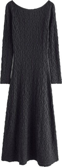 Lindex Crinkled Midi Dress With Long Sleeves Black XL
