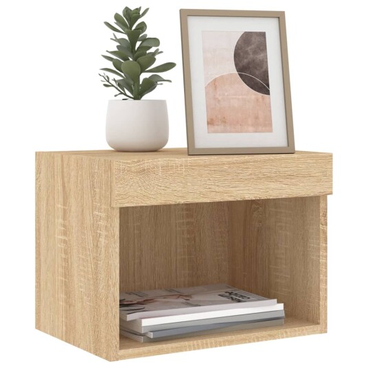  Veggmontert nattbord med LED-lys sonoma eik 8721012257016