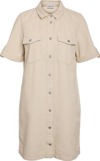 NOISY MAY Nmnew Signe S/S Denim Dress Clr Noos - Beige - S