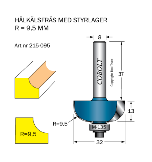 Cobolt 215-095 Hulkilfres R=9,5 D=32 L=13 Maskintilbehør & forbruk