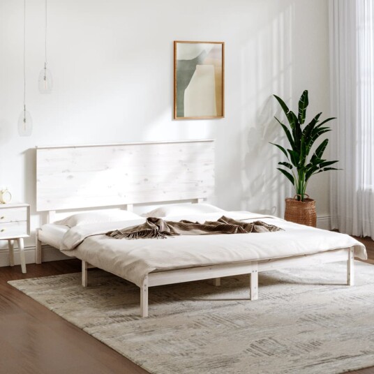 vidaXL Sengeramme hvit heltre 150x200 cm 5FT King Size 8720287035596
