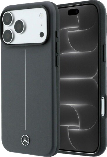 Mercedes Semi-Wrap i skinn med Iconic Line MagSafe-etui til iPhone 18 Pro / 17 Pro – mørkegrå