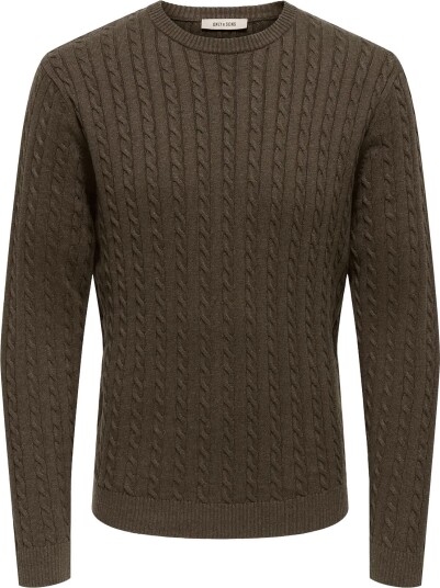ONLY & SONS Onsloui Reg 12 Cabel Crew Knit Noos   Brown   M