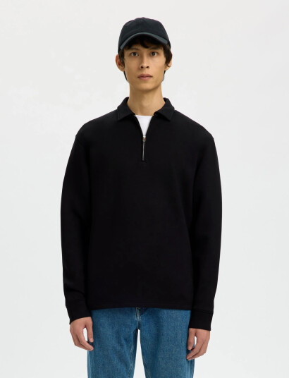 Selected Slhemanuel Soft Polo Zip Sweat Noos Black S