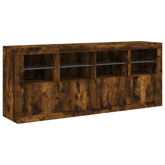 vidaXL Skjenk med LED-lys røkt eik 163x37x67 cm