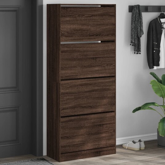 Skoskap med 4 vippeskuffer brun eik 80x34x187,5 cm 8721012385788