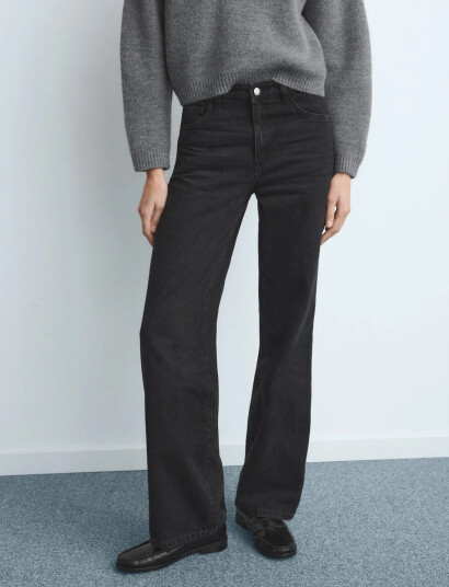 Mango Danila High Waisted Wide Leg Jeans   Black   44