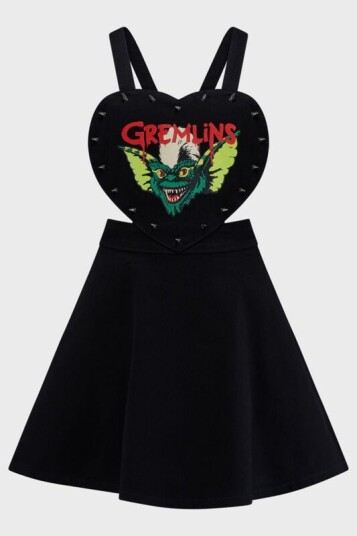 Killstar Goth Kort kjole Gremlins Stripe Pinafore Kjole XS til 4XL Damer svart