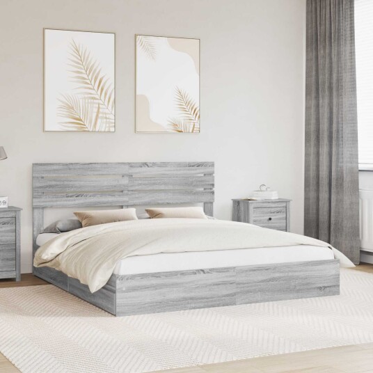 Seng med Oppbevaring Grå Sonoma 200 x 200 cm Konstruert tre
