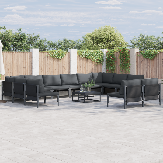 Hagesofa Set 12 pcs Antrasittgrå Stål