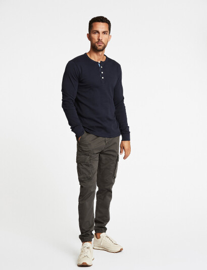 Lindbergh Solid Gradad W Contrast Fabric L/S - Blue - XXL