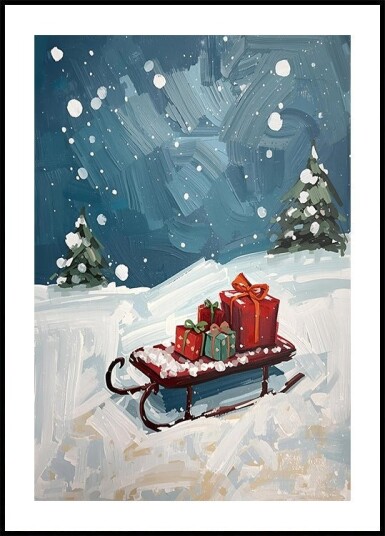Schlitten mit Geschenken Poster Plakat / 21x30cm