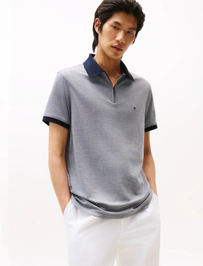 Tommy Hilfiger Performance Oxford Zip Reg Polo   Grey   M