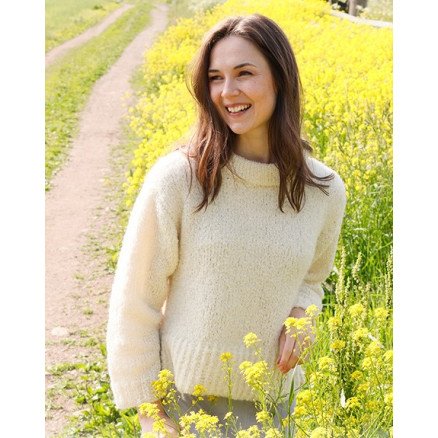 White Dandelion by DROPS Design Genser Strikkeoppskrift str S XXXL