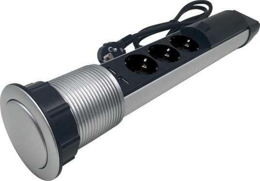 Nobrand Stikkontakt Pop Up 3 Uttak M/Jord + 2 Uttak USB 2.1A Ø76mm