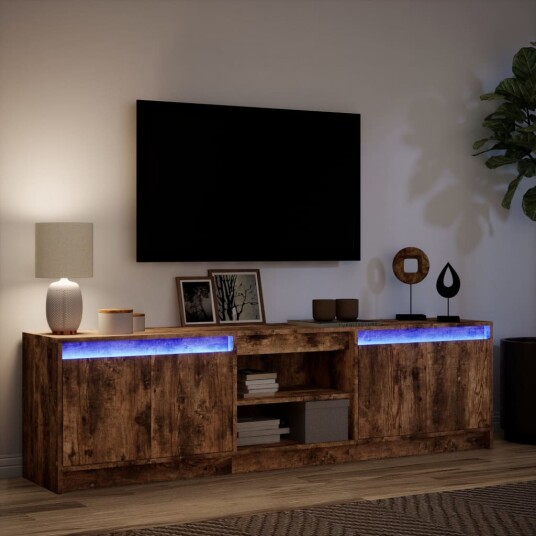 TV-benk med LED røkt eik 180x34x50 cm konstruert tre