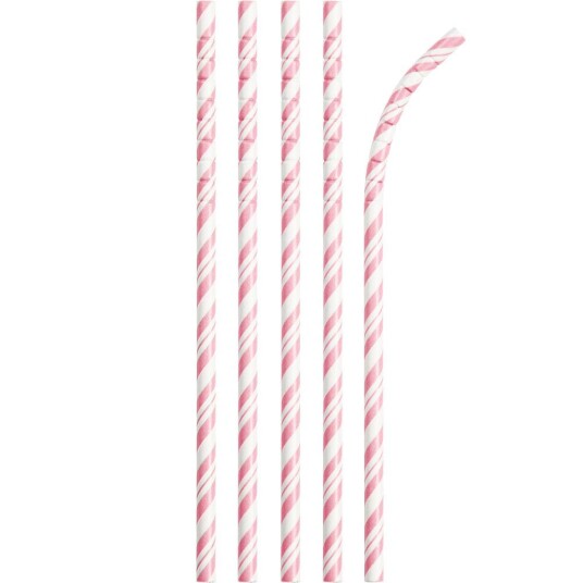 Sugerør i Papir Bøyelig Rosa Og Hvit Pk/24 