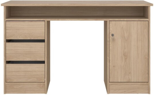 FunctionPlus skrivebord med lås 1 dør 3 skuffer valnøtt dekor.