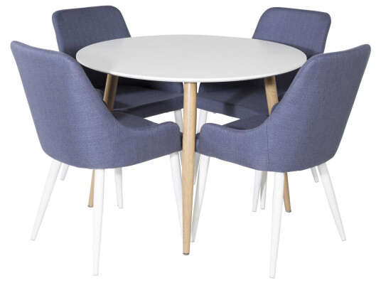 Venture Design Plaza & Plaza spisegruppe Hvit/blå 4 st stoler & bord 100 cm