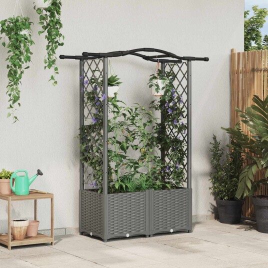 vidaXL Hevet Bed med Trellis og Tak Lysegrå 125 x 40 x 138 cm PP