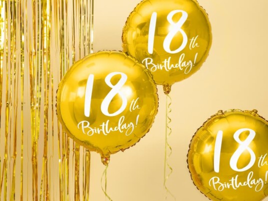 18th Birthday Rund Gullfarget Folieballong 45 cm