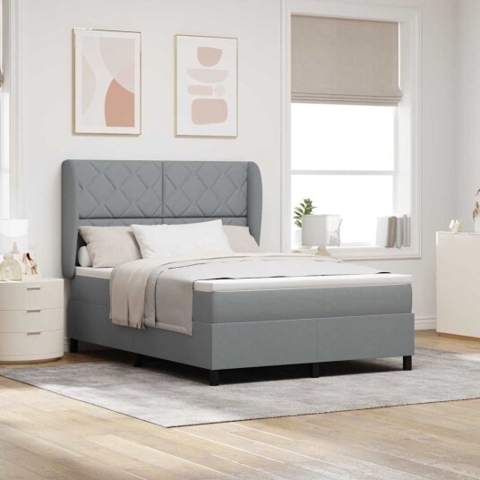  Box Spring Seng med madrass   Lysegrå 140x200 cm Stoff