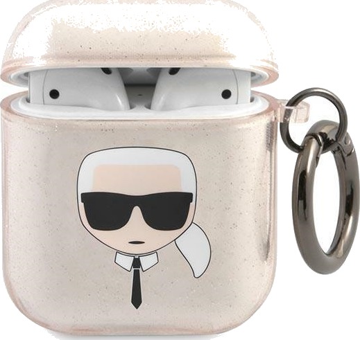 Karl Lagerfeld Beskyttelsesetui Kla2ukhgd Glitter “Karl’S Head” Til Airpods 1/2 Gull
