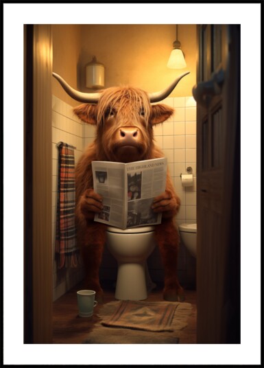 Highland Cow Reading News Plakat / 100x150